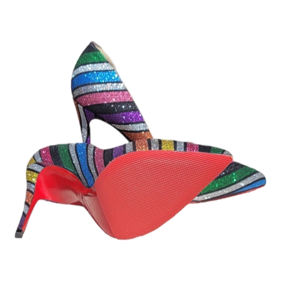 Christian Louboutin Stripy Glitter Pigalle Follies Limite Edition Size 38 100m - Picture 9 of 9